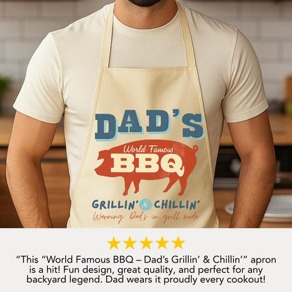 Dad's BBQ Apron Grillin' & Chillin' Funny Apron Gift for Father Apron for Grill Master Backyard BBQ Gear Canvas Apron for Outdoor Grilling