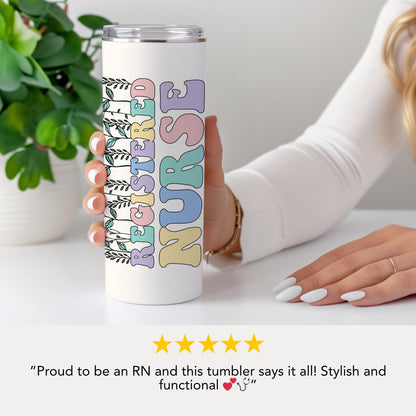 Personalized Registered Nurse 20 oz Skinny Tumbler with Straw Custom Name Cup for Nurse Cute Nurse Appreciation Gift Nurse Coffee Travel Mug