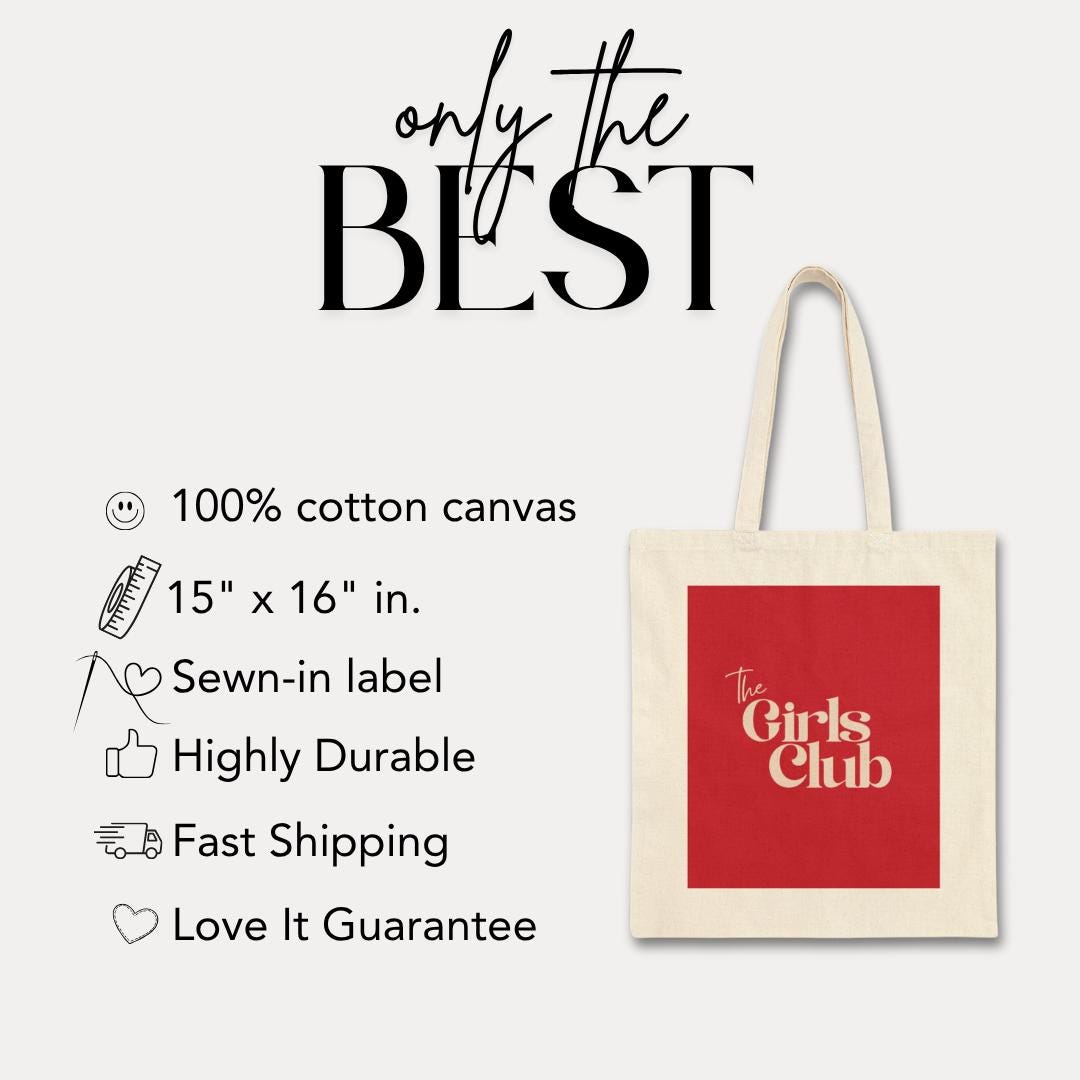 The Girls Club Cotton Canvas Tote Bag for Besties, Bridesmaids, Girl Gang Fun Feminist Gift Idea for Her Bridesmaid Gifts Idea BFF Gift Bag