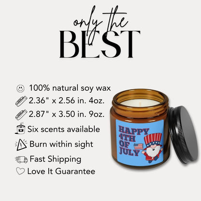 4th of July Scented Soy Candle with Gnome, Patriotic Decor
