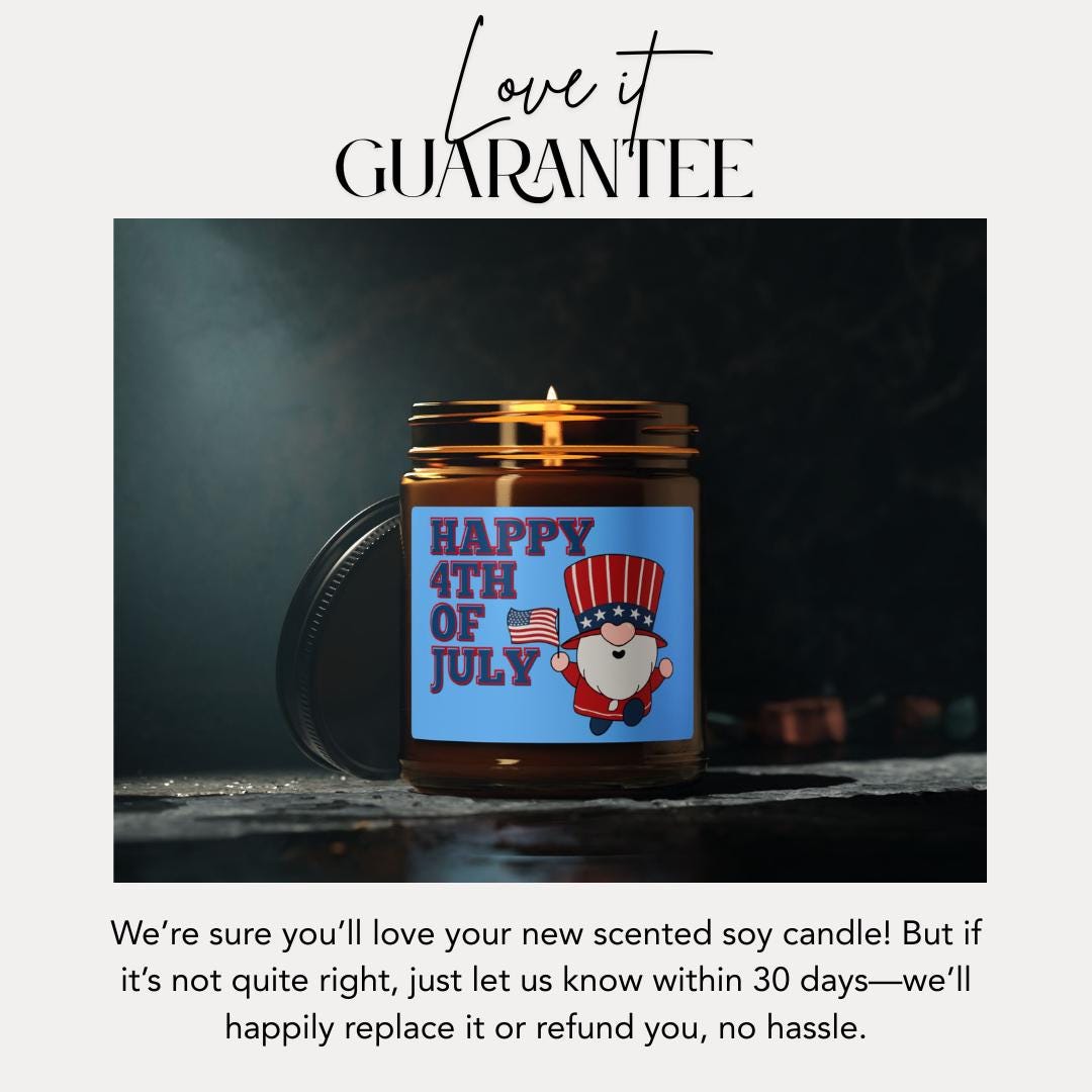 4th of July Scented Soy Candle with Gnome, Patriotic Decor