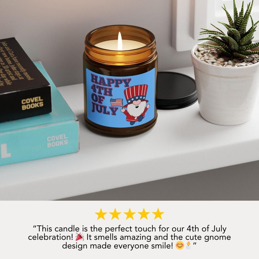 4th of July Scented Soy Candle with Gnome, Patriotic Decor