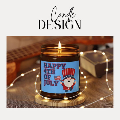 4th of July Scented Soy Candle with Gnome, Patriotic Decor