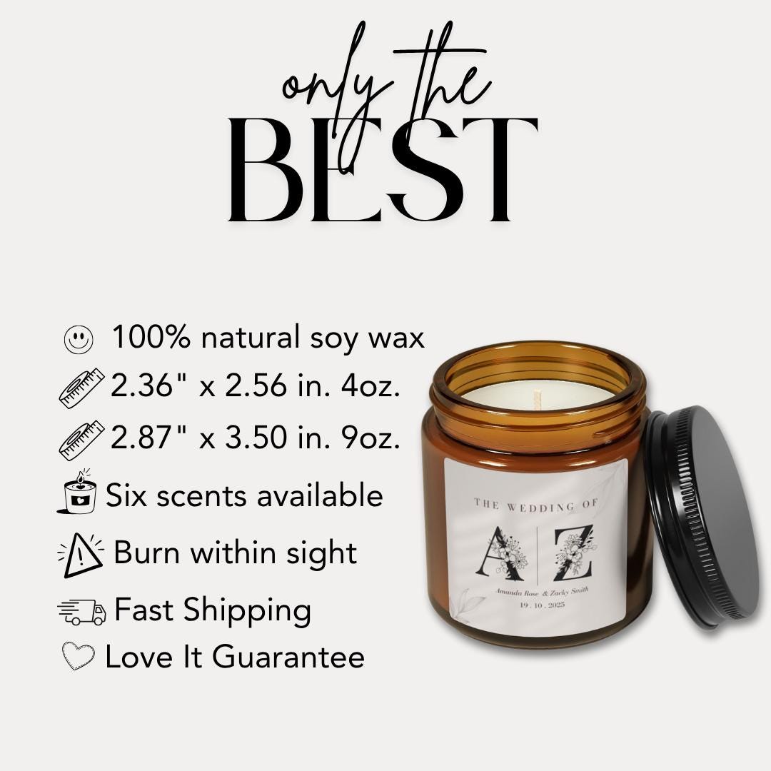 Personalized Soy Candle Wedding Favor: Minimalist Floral Design