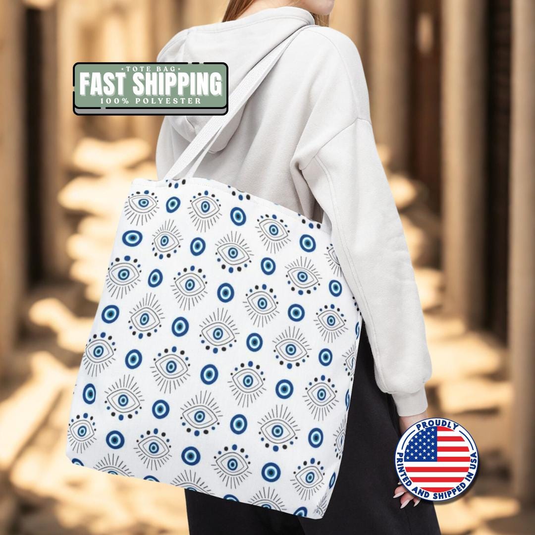 Greek Evil Eye Protection Tote Bag Aesthetic Evil Eye Pattern Tote Bag Good Luck Charm Gift for Her Everyday Use Tote Spiritual Symbol Tote