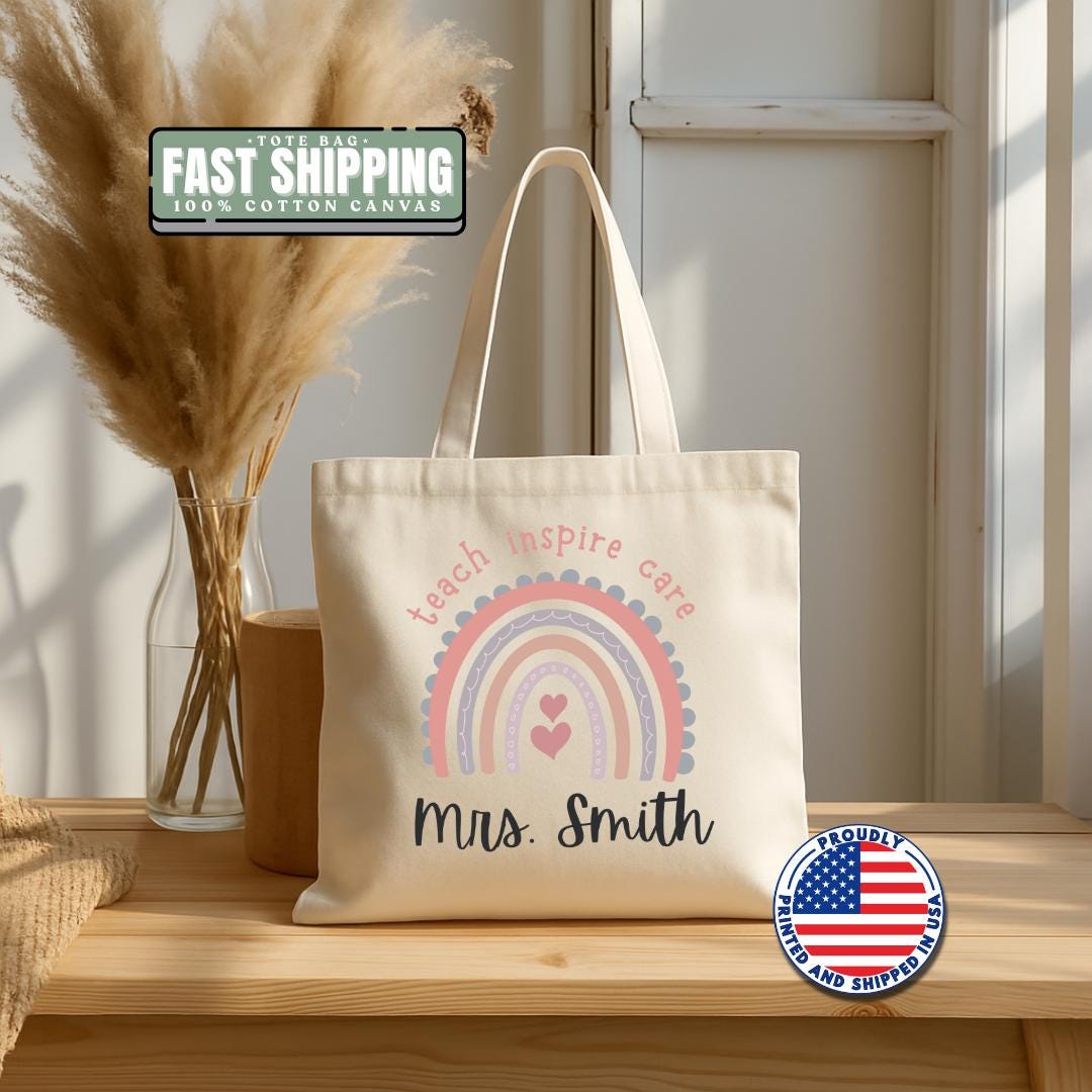 Personalized Teacher Tote Bag Custom Cotton Canvas Tote Bag Teacher Appreciation Gift End of Year Teacher Tote Gift for Teacher Gift Idea