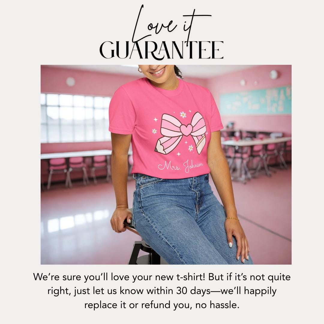 Personalized Teacher Pencil Bow Shirt T-Shirt Custom Cute Gift for Teachers Bow Design T-Shirt Fun Apparel for Teacher Appreciation Week