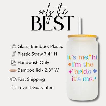 Colorful Taylor-Inspired Bride Cup Frosted Glass with Bamboo Lid & Straw Cup 16oz Bride to Be Tumbler Cute Aesthetic Bride Gift Coffee Cup