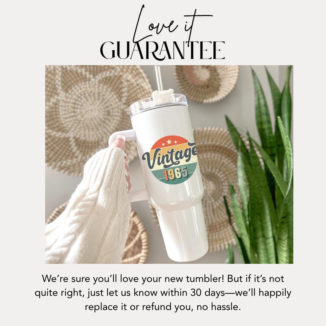 Personalized Vintage Year 40oz Tumbler with Handle & Straw Custom Travel Mug Funny Birthday Gift for Him, Dad, Grandpa Retro Year Design