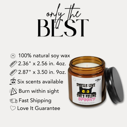Smells Like She's Feline Spooky Soy Scented Candle Halloween Decor Home Gift Witchy Black Cat Cute Fall Decor Gift for Halloween Cat Lovers