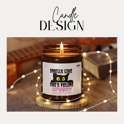 Smells Like She's Feline Spooky Soy Scented Candle Halloween Decor Home Gift Witchy Black Cat Cute Fall Decor Gift for Halloween Cat Lovers