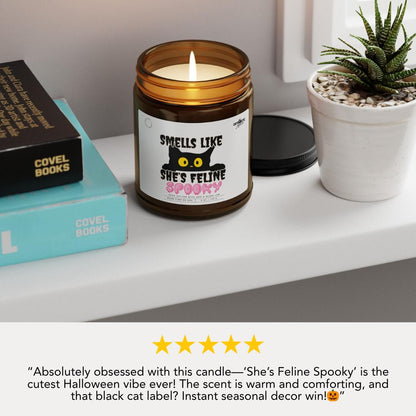 Smells Like She's Feline Spooky Soy Scented Candle Halloween Decor Home Gift Witchy Black Cat Cute Fall Decor Gift for Halloween Cat Lovers