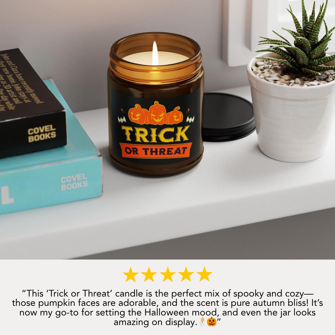 Halloween Scented Soy Candle Trick or Treat Amber Jar Fall Vibes and Seasonal Gifts Handmade Autumn Home Décor Spooky Pumpkin Fall Candle