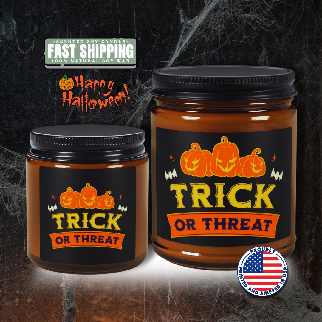 Halloween Scented Soy Candle Trick or Treat Amber Jar Fall Vibes and Seasonal Gifts Handmade Autumn Home Décor Spooky Pumpkin Fall Candle