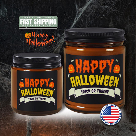 Happy Halloween Scented Soy Candle Spooky Fall Pumpkin Candle Handmade Autumn Home Décor Seasonal Fall Vibes & Gift Giving Halloween Gift