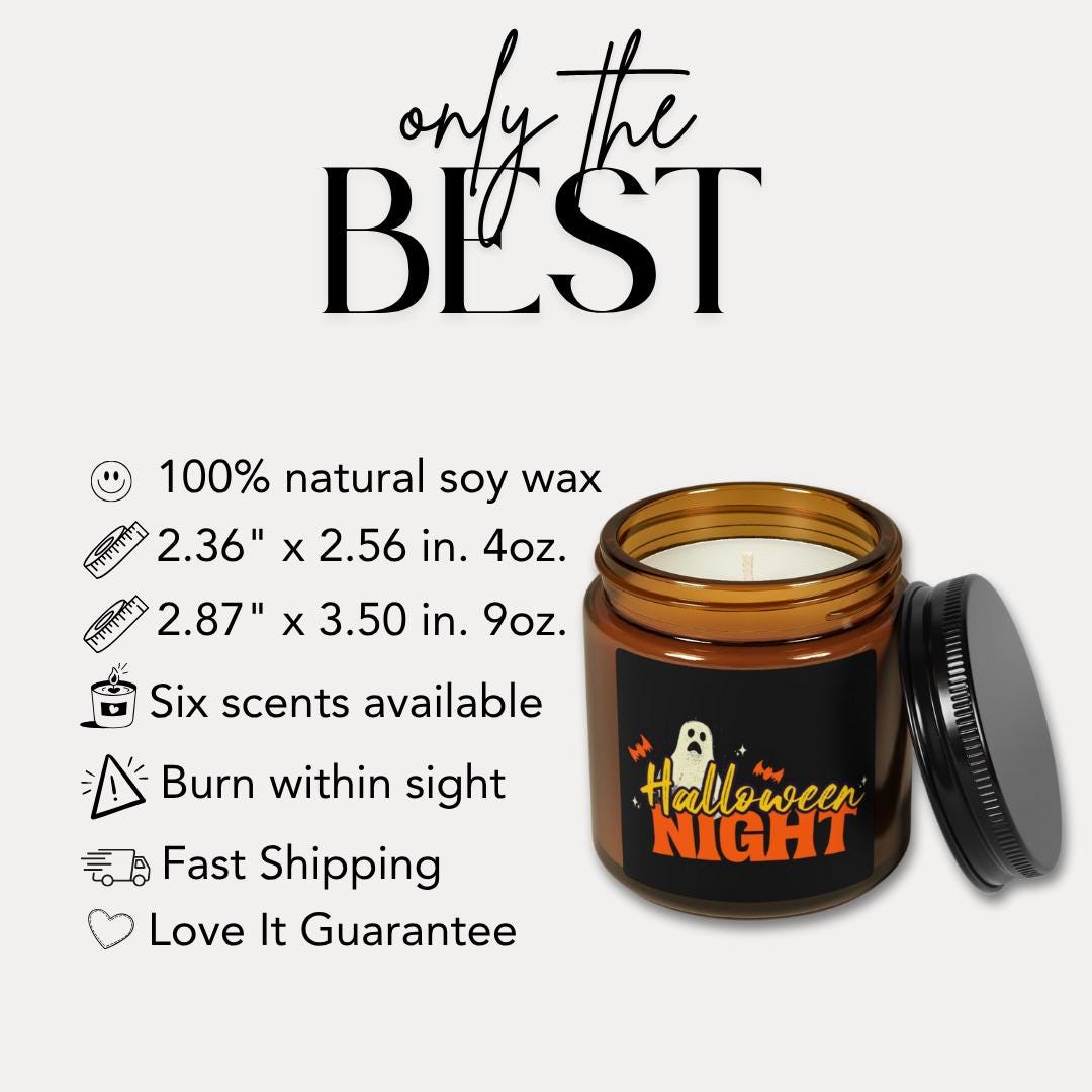 Spooky Halloween Night Scented Soy Candle Cozy Autumn Home Decor Aromatherapy Gift Fall Decor Candle for Halloween Cozy Atmosphere Amber Jar