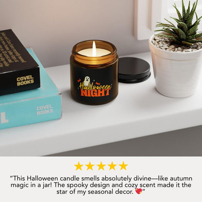 Spooky Halloween Night Scented Soy Candle Cozy Autumn Home Decor Aromatherapy Gift Fall Decor Candle for Halloween Cozy Atmosphere Amber Jar
