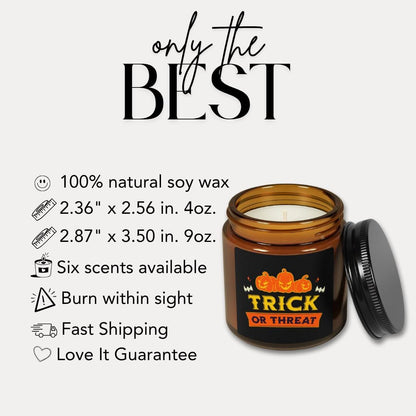 Halloween Scented Soy Candle Trick or Treat Amber Jar Fall Vibes and Seasonal Gifts Handmade Autumn Home Décor Spooky Pumpkin Fall Candle