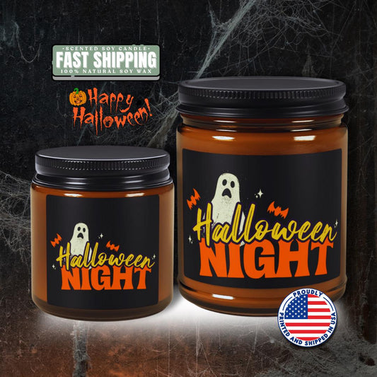 Spooky Halloween Night Scented Soy Candle Cozy Autumn Home Decor Aromatherapy Gift Fall Decor Candle for Halloween Cozy Atmosphere Amber Jar