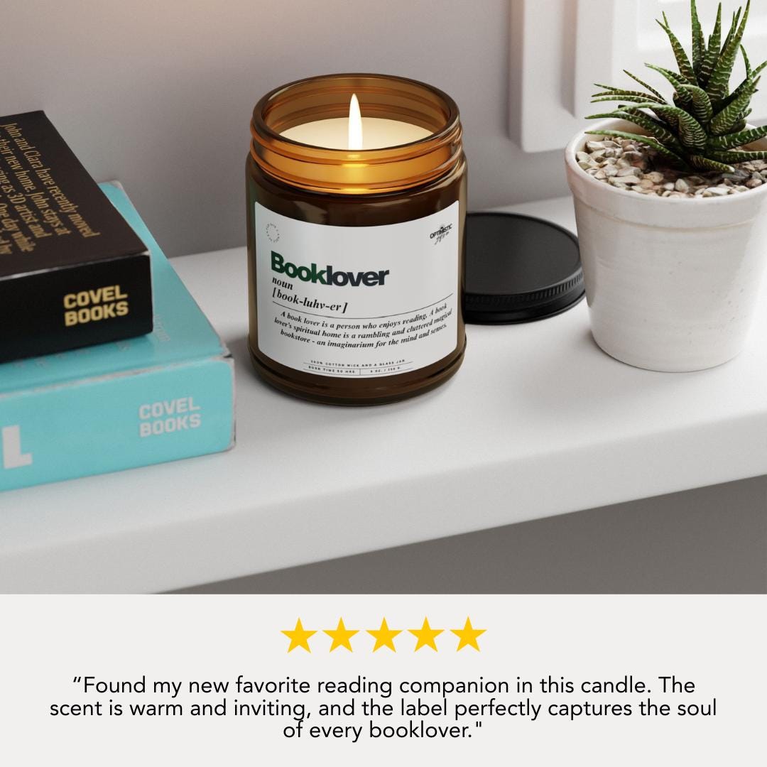 Booklover Scented Soy Candle, Aromatherapy Amber Jar Candle