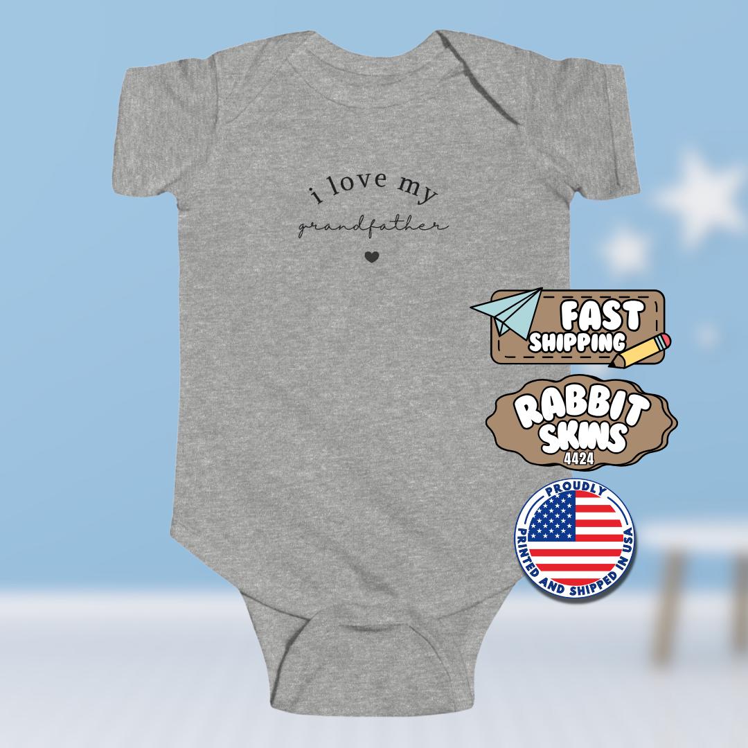 I Love My Grandfather Infant Fine Jersey Bodysuit Adorable Gift for Baby from Grandpa Cute Newborn Bodysuit Grandparents Day Baby Clothing