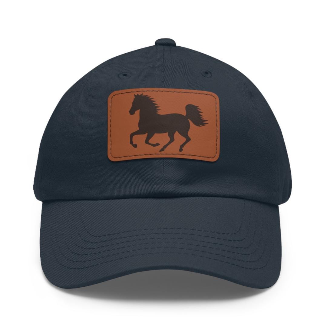 Equestrian with Stylish Leather Patch (Rectangle) Everyday Baseball Horse Cap Gift for Trail Ride Rustic Country Gift, Equestrian Style Hat