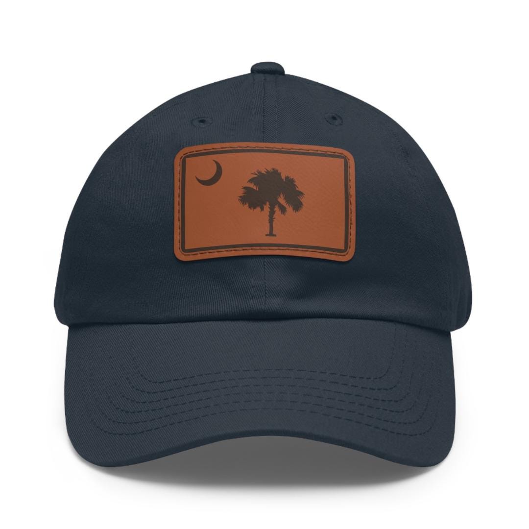 South Carolina Flag Dad Hat with Leather Patch (Rectangle) Palmetto State Baseball Cap Rustic Coastal Southern Style SC Palmetto Moon Hat