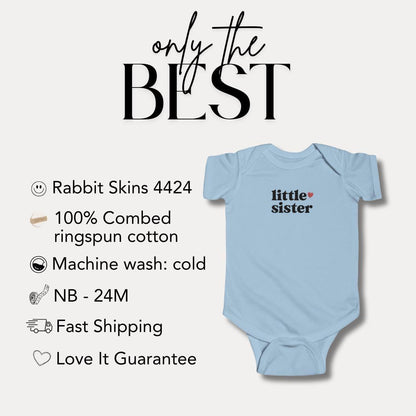 Adorable Little Sister Infant Fine Jersey Bodysuit Perfect Newborn Gift & Baby Shower Outfit Baby Announcement Outfit Newborn Girl Onesie