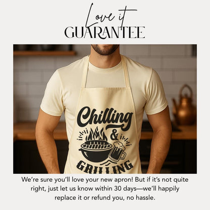 Chilling & Grilling Apron Funny Griller Apron with Beer Mug Cooking Apron for Men Father's Day Gift Backyard BBQ Chef Gift Grill King Apron
