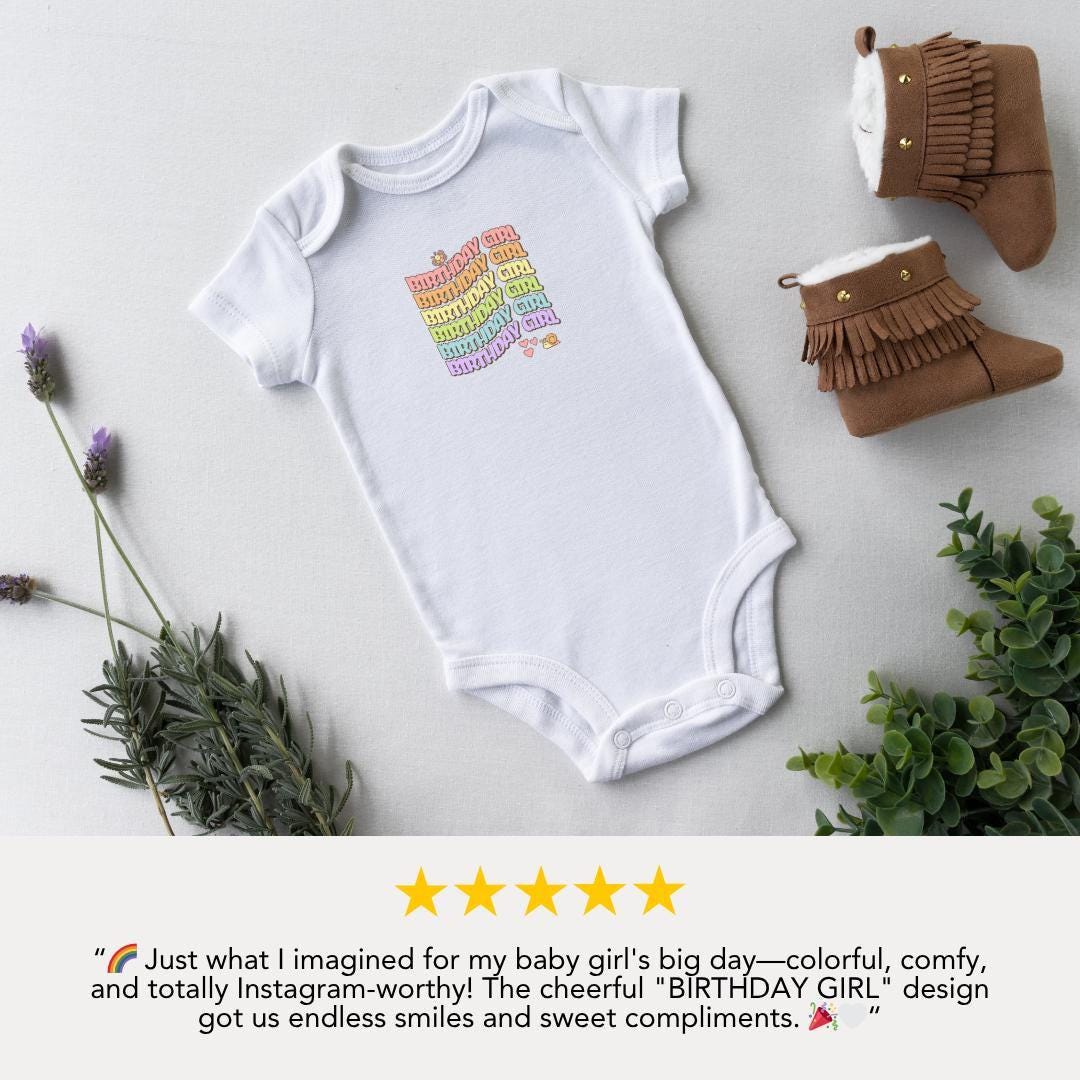 Birthday Girl Infant Fine Jersey Bodysuit Rainbow Baby Onesie Cute Gift Idea for Baby Showers Parties & Photos Baby First Birthday Outfit