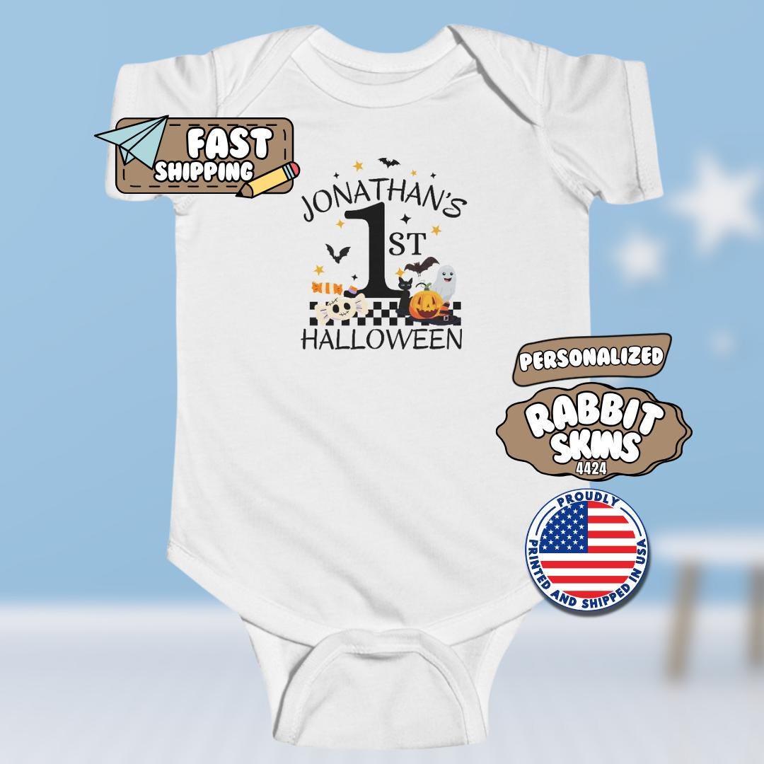 Personalized 1st Halloween Infant Fine Jersey Bodysuit 1st Halloween Outfit Toddler Costume Cute Baby Clothes Spooky Cute Baby Shower Gift