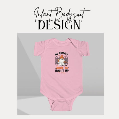 Personalized No Diggity Ghost Halloween Infant Fine Jersey Bodysuit Custom Infant Onesie Ghost Bodysuit for Baby's Trick or Treat in Style