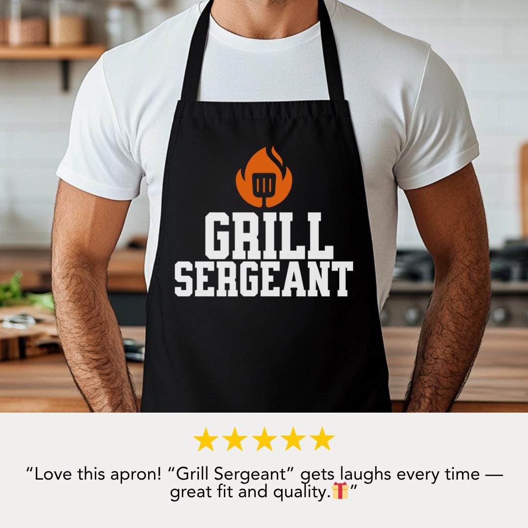 Grill Sergeant Apron Funny BBQ Apron Gift for Dad or Husband Father's Day BBQ Gift Idea Apron for Grilling Pros Gift Idea for Grill Master