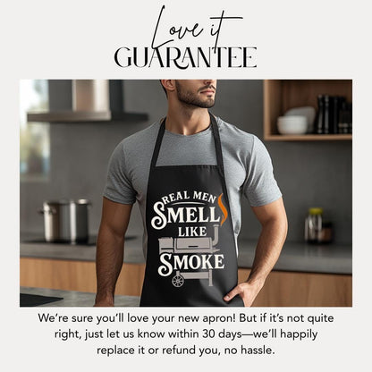 Real Men Smell Like Smoke Apron Funny BBQ Apron for Him Gift for Grilling Dads Father's Day Grill Master Gift for Dad Husband Grandpa Apron