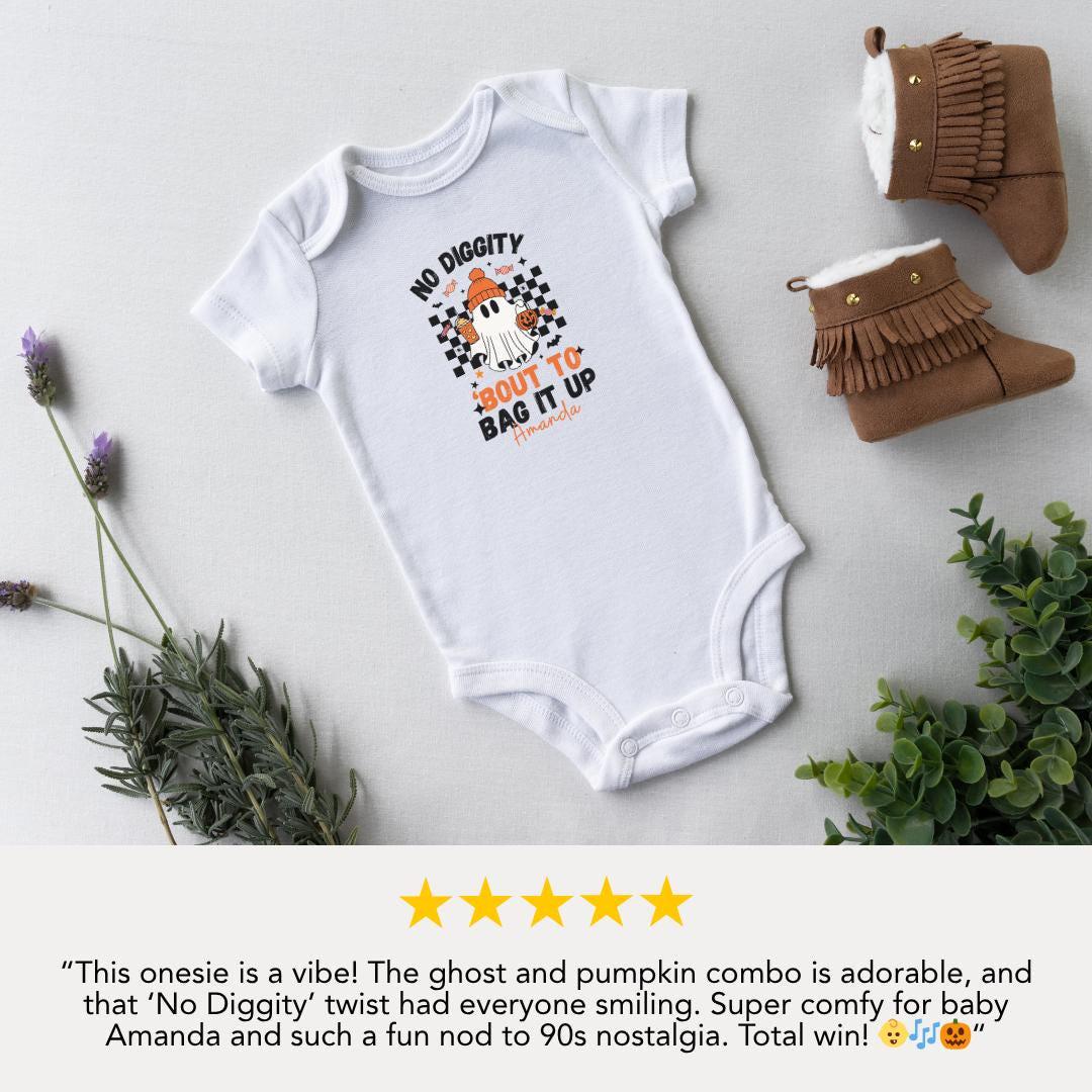 Personalized No Diggity Ghost Halloween Infant Fine Jersey Bodysuit Custom Infant Onesie Ghost Bodysuit for Baby's Trick or Treat in Style
