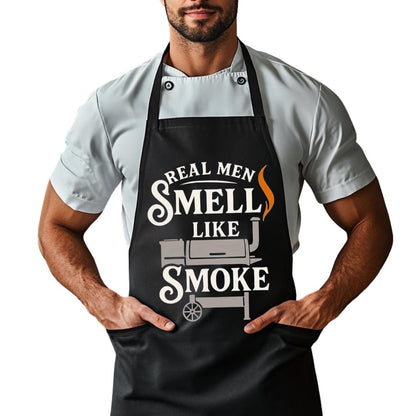 Real Men Smell Like Smoke Apron Funny BBQ Apron for Him Gift for Grilling Dads Father's Day Grill Master Gift for Dad Husband Grandpa Apron