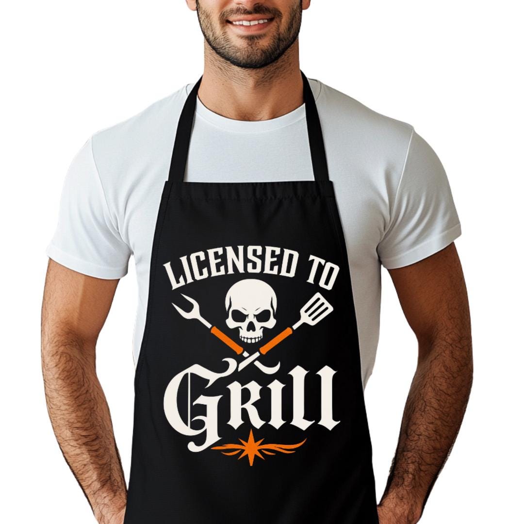 Licensed to Grill Funny BBQ Apron for Men Grill Master Apron for Dad, Husband, Grandpa Father's Day Gift Idea Gift for Dad or Husband