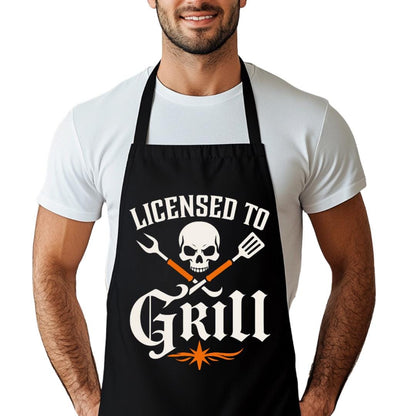 Licensed to Grill Funny BBQ Apron for Men Grill Master Apron for Dad, Husband, Grandpa Father's Day Gift Idea Gift for Dad or Husband