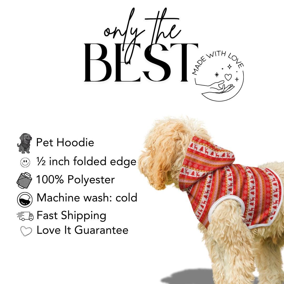 Festive Red Pattern Christmas Dog Hoodie  Ugly Xmas Sweater Style Pet Hoodie for Winter