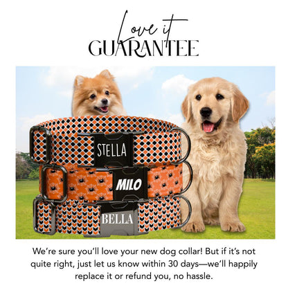 Personalized Spooky-cute Halloween Dog Collar with Name Engraved Cute and Soft Adjustable Collar & Leash Set, Pet ID Tag Dog Gift (OG-134)