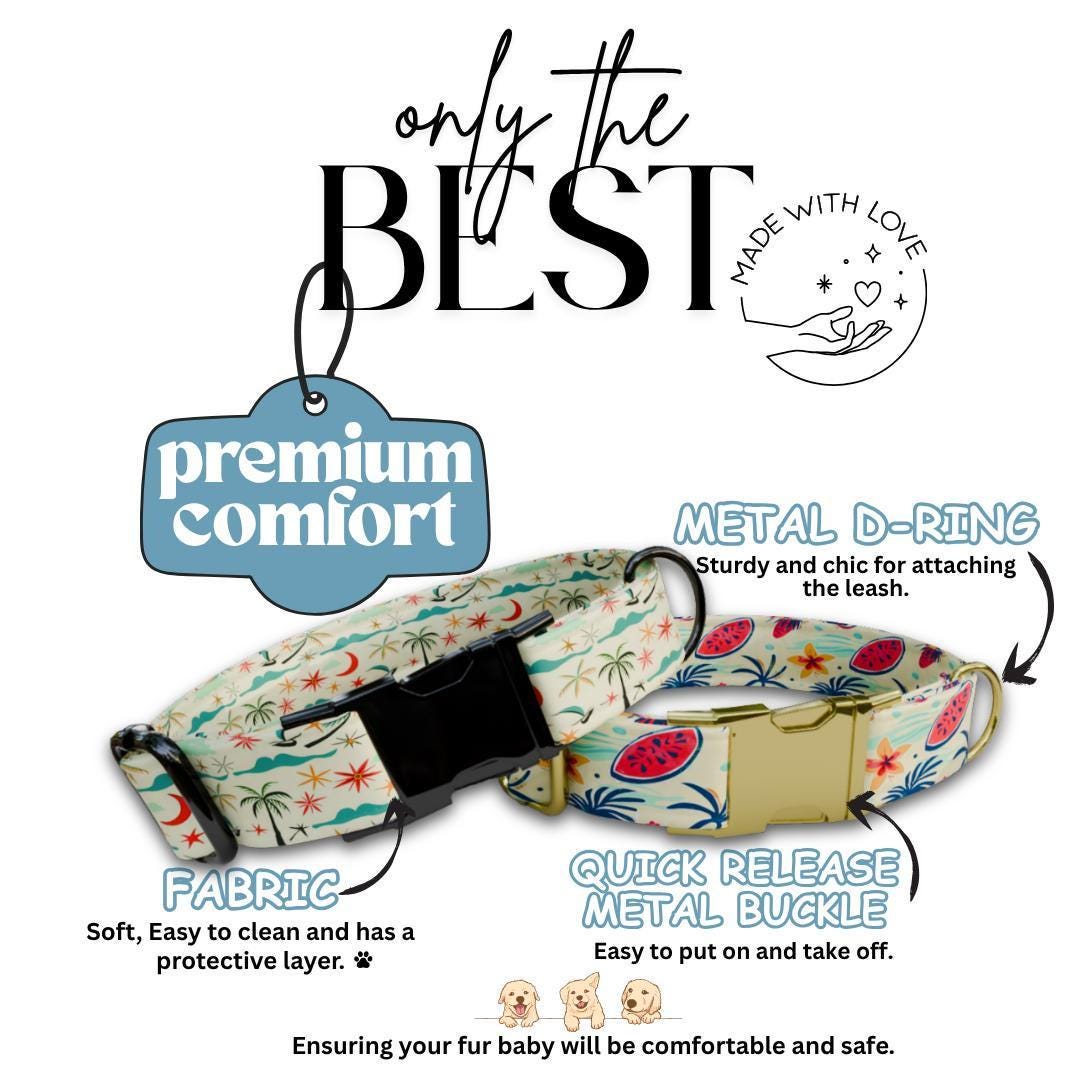 Personalized Tropical Dog Collar with Name Engraved Custom Tag for Dog Collar & Leash Set Cute Beach Dog Collar Gift for Dog Lover (OG-160)