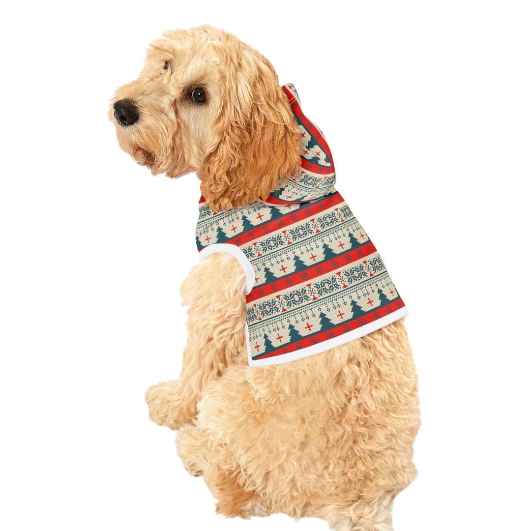 Retro Ugly Christmas Apparel Pet Hoodie Festive Red & Green Holiday Dog and Cat Hoodie Cozy Soft Polyester Cute Winter Pet Sweater Outfit