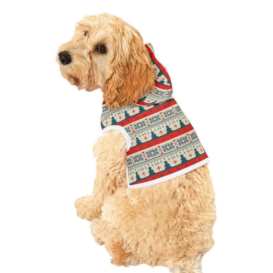 Retro Ugly Christmas Apparel Pet Hoodie Festive Red & Green Holiday Dog and Cat Hoodie Cozy Soft Polyester Cute Winter Pet Sweater Outfit