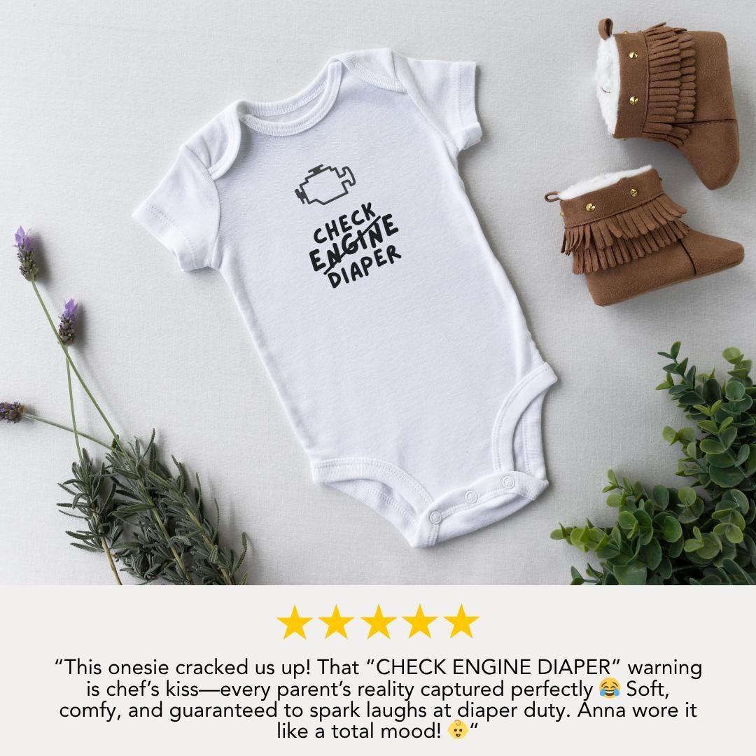 Funny Infant Fine Jersey Bodysuit Check Engine Diaper Adorable Infant Shirt for New Parents Baby Shower Gift for Car Lovers Cute Infant Wear