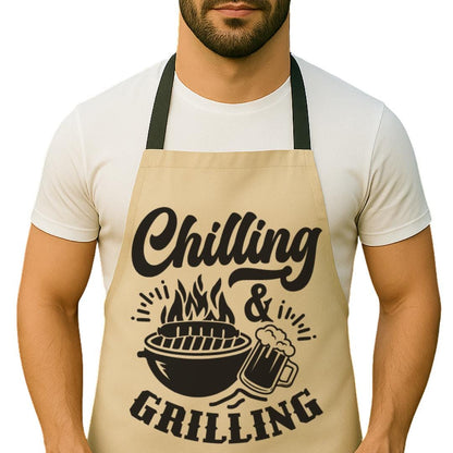 Chilling & Grilling Apron Funny Griller Apron with Beer Mug Cooking Apron for Men Father's Day Gift Backyard BBQ Chef Gift Grill King Apron