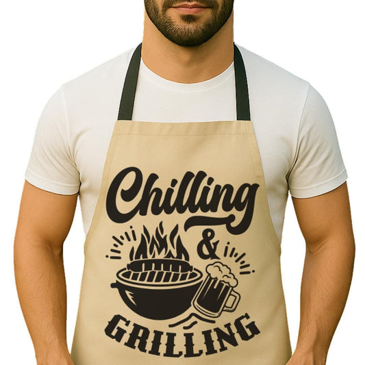 Chilling & Grilling Apron Funny Griller Apron with Beer Mug Cooking Apron for Men Father's Day Gift Backyard BBQ Chef Gift Grill King Apron