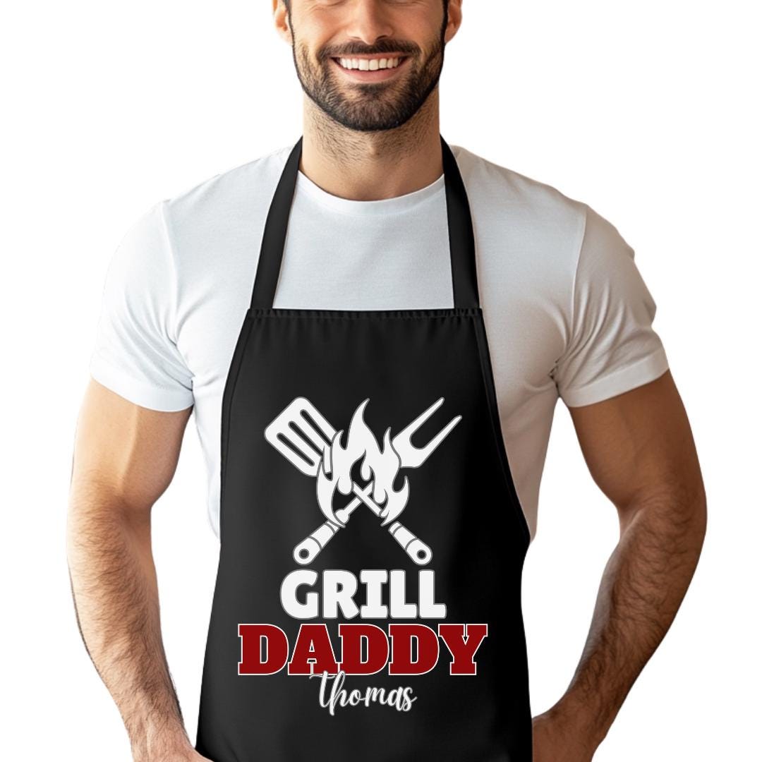 Personalized Grill Apron for Dad and Grandpa Chef Gift BBQ Accessories Cooking Apron Funny Kitchen Apron Gift for Dad and Grandpa