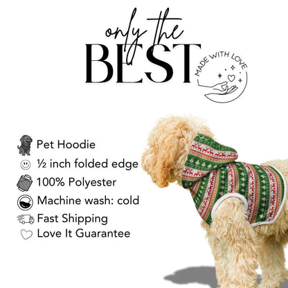 Christmas Red & Green Pattern Dog Hoodie  Ugly Xmas Sweater Style Pet Outfit for Holidays