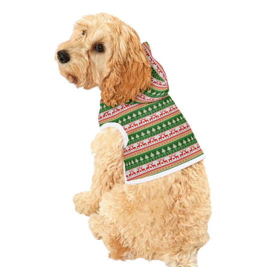 Christmas Red & Green Pattern Dog Hoodie  Ugly Xmas Sweater Style Pet Outfit for Holidays