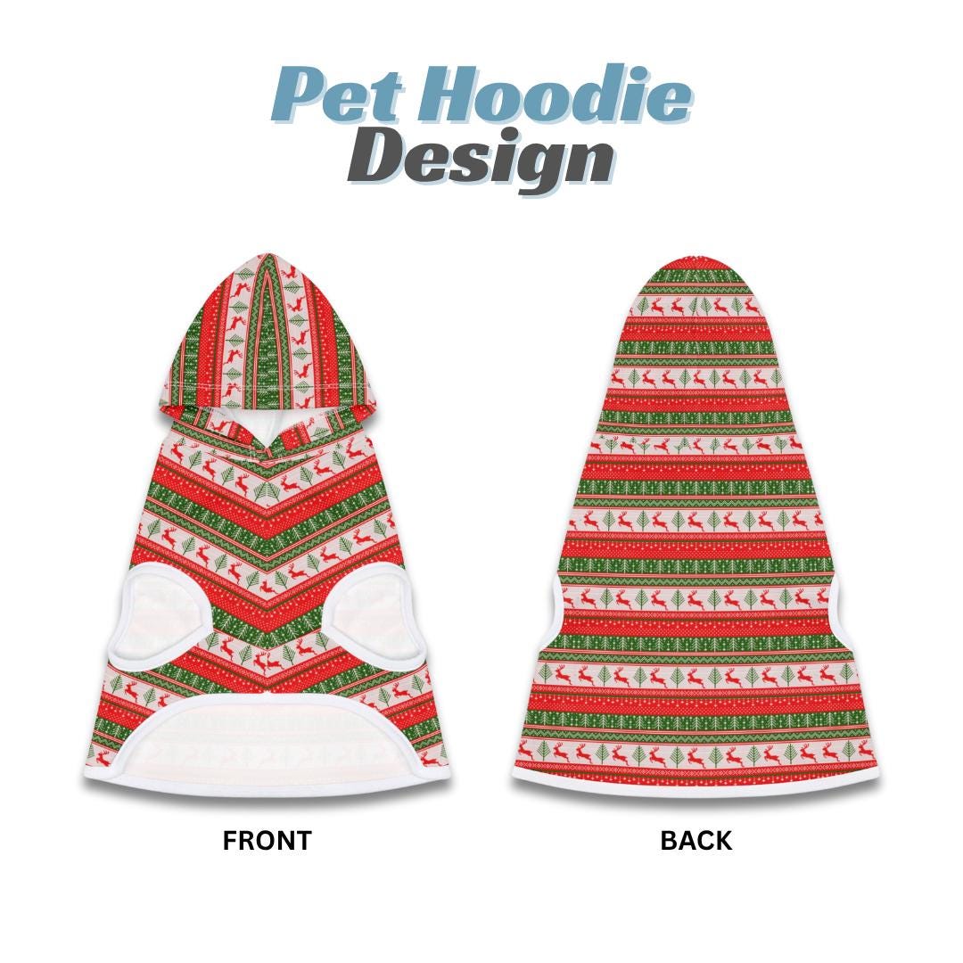 Ugly Christmas Pet Hoodie Holiday Dog and Cat Hoodie Cozy Soft Polyester Pet Outfit Festive Reindeer & Christmas Pattern Hoodie Gift for Pet